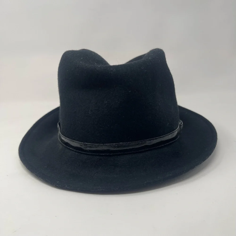 Vintage Black Wool Fedora Hat | Classic Wide Brim | Timeless Minimalist‎ Style - Picture 5 of 8